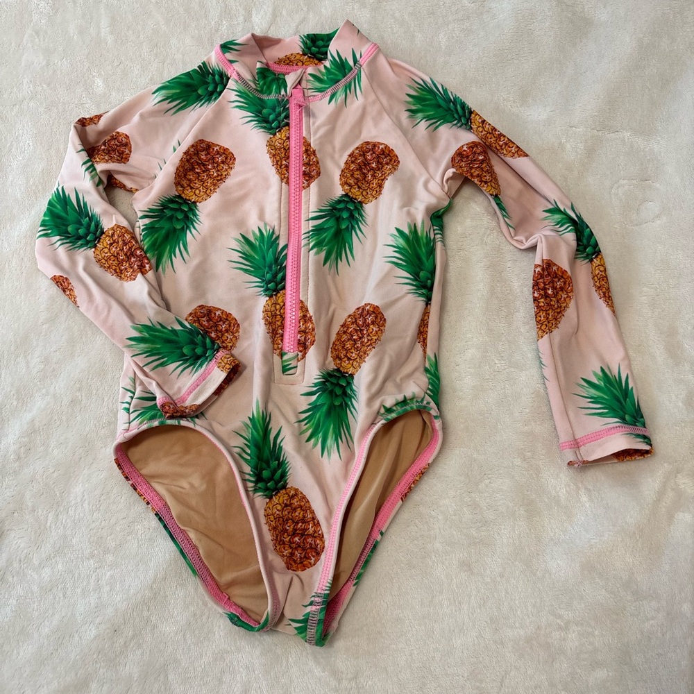 Crewcuts one piece rash guard swimsuit toddler girl size 2T pineapple upf 50+